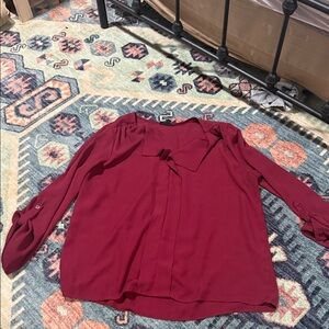 Women's Long-Sleeve Tie-Neck Blouse - Burgundy